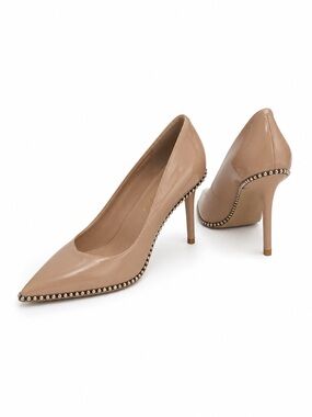 Big Tree Nude Patent Leather Pointed Toe Pumps with Stud Trim sz 41 US 10